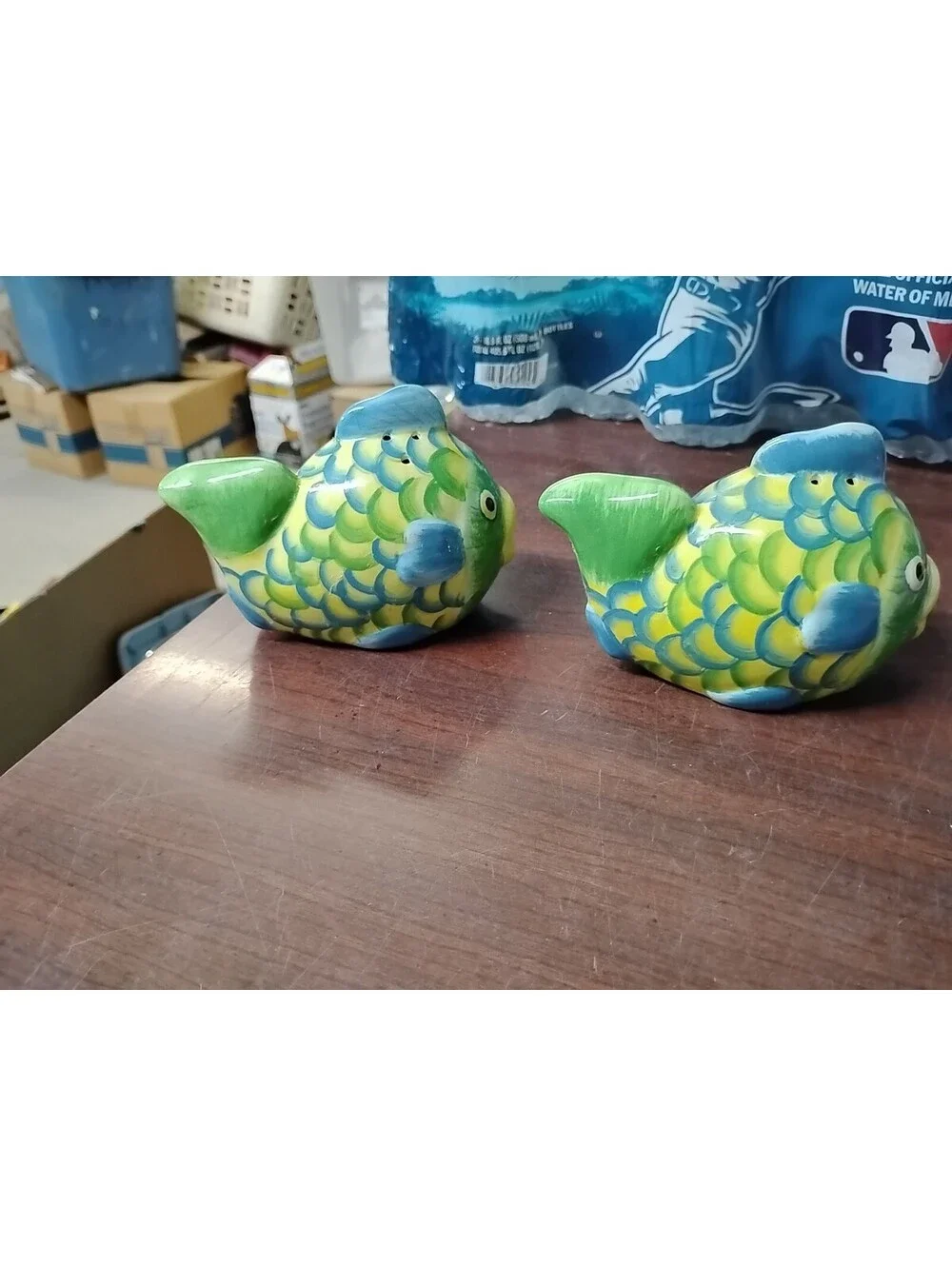 Nautical Beach Cottage Anthropomorphic Ceramic Fish Face Salt & Pepper Shakers